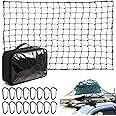 4x6 Ft Latex Cargo Net with 16 Aluminum carabiners,Small 4"x4" Mesh,5mm Cord,Cargo Net for Pickup Truck Bed and SUV Rooftop T