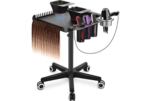 TASALON Black Salon Rolling Tray Cart on Wheels, Portable Braiding Hair Rack with Magnetic Hair Dye Bowls, Heat-Resistant Tool Rack for Salon Storage, Rolling Tool Cart & Hairstylist Station Organizer