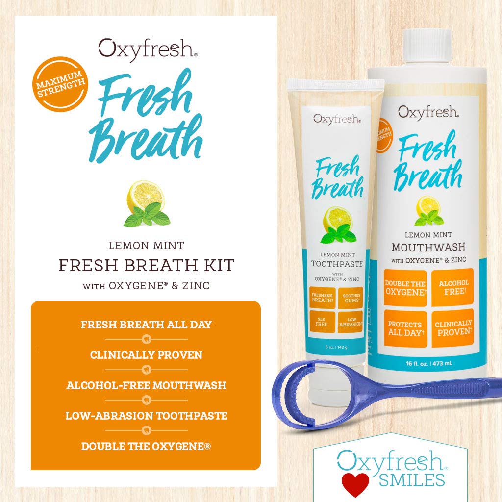 Oxyfresh Ultimate Fresh Breath Kit | Includes Most Popular Lemon Mint Alcohol-Free Mouthwash, Lemon Mint Toothpaste & Tongue Scraper - Dentist Recommended | Scrape, Brush, Rinse, Repeat. : Beauty
