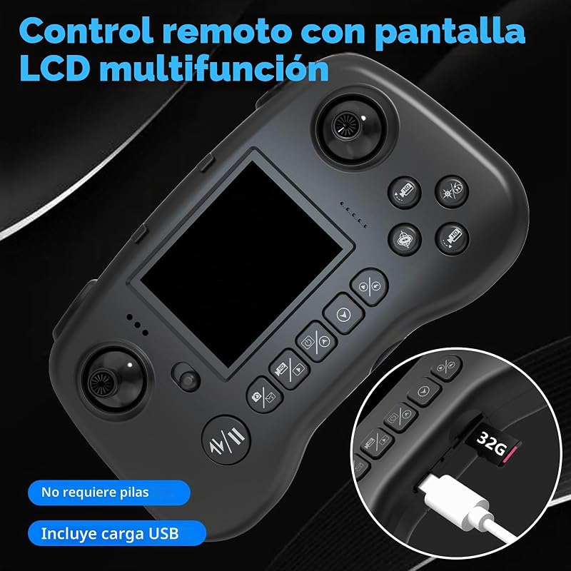 Dron con Cámara para Principiantes, Mando a Distancia con Pantalla LCD, FPV Vídeo Mini Drone, Esquiva de Obstáculos en 270°, 3D Flips, RC Cuadricóptero plegable, Tarjeta SD hasta 32GB