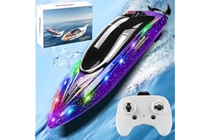 SUGFUT RC Boat with LED Light 20 MPH Remote Control Boat Rechargeable Battery for Pools and Lakes Water Play Toy Gift for Boys&Girls