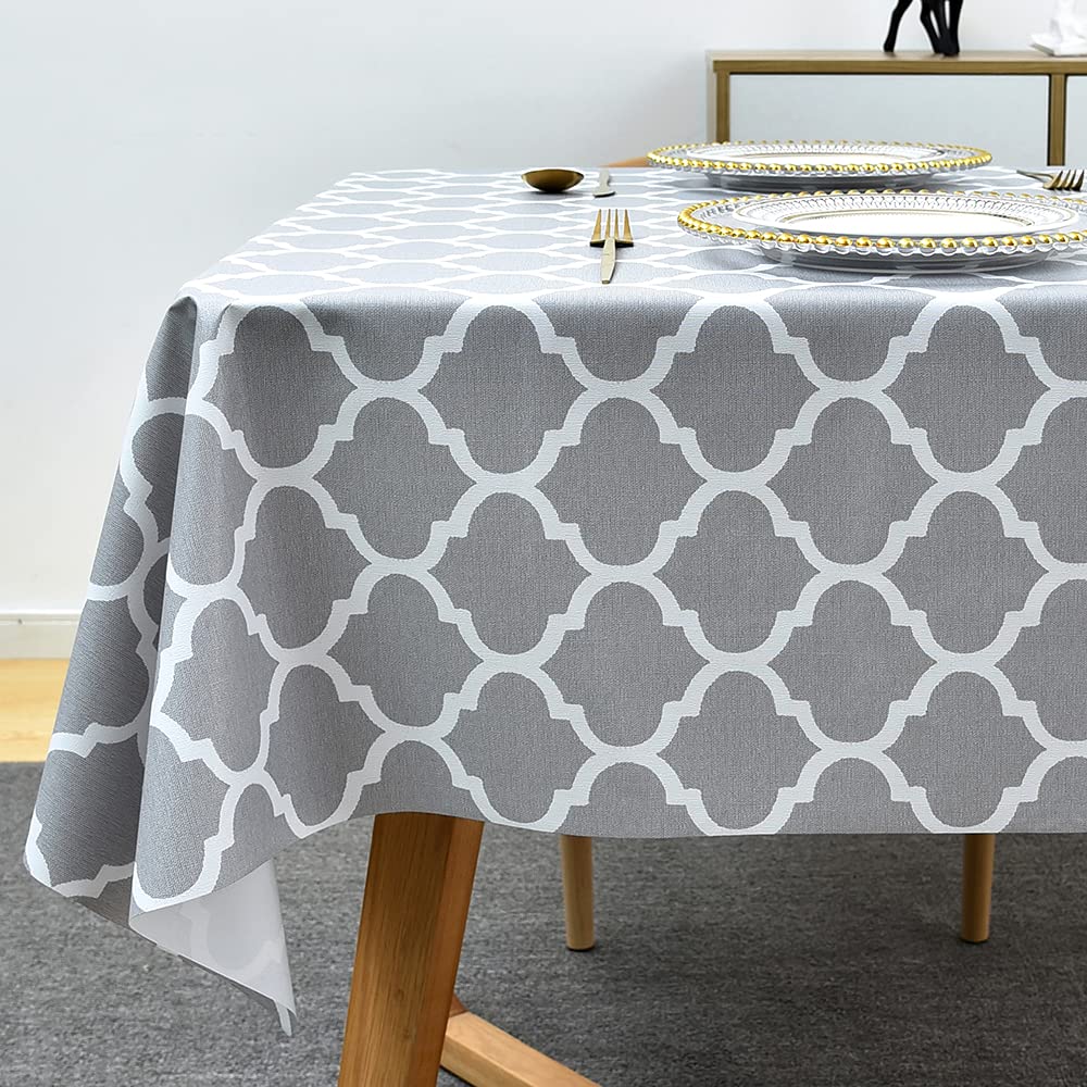 Plenmor Table Cloth Wipeable PVC Tablecloth Waterproof Wipe Clean Plastic Vinyl Table Cover Protector Rectangular for Outdoor Picnic Party (137x275 cm, Gray)