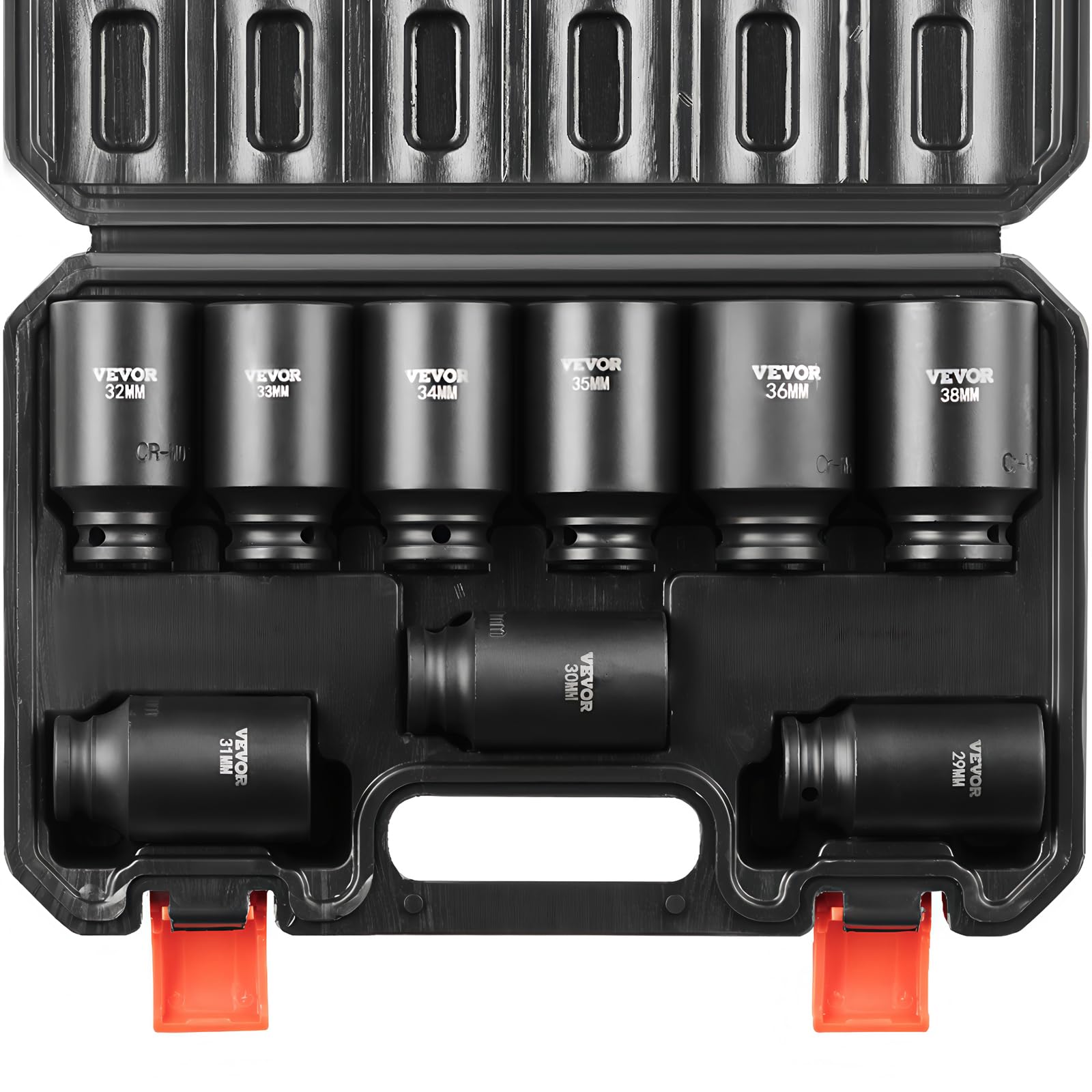 VEVOR 1/2" Drive Impact Socket Set, 9 Piece Deep Socket Set Metric 29-38mm, 6 Point Cr-Mo Alloy Steel for Auto Repair, Easy-to-Read Size Markings, Rugged Construction, Includes Storage Case — image 1