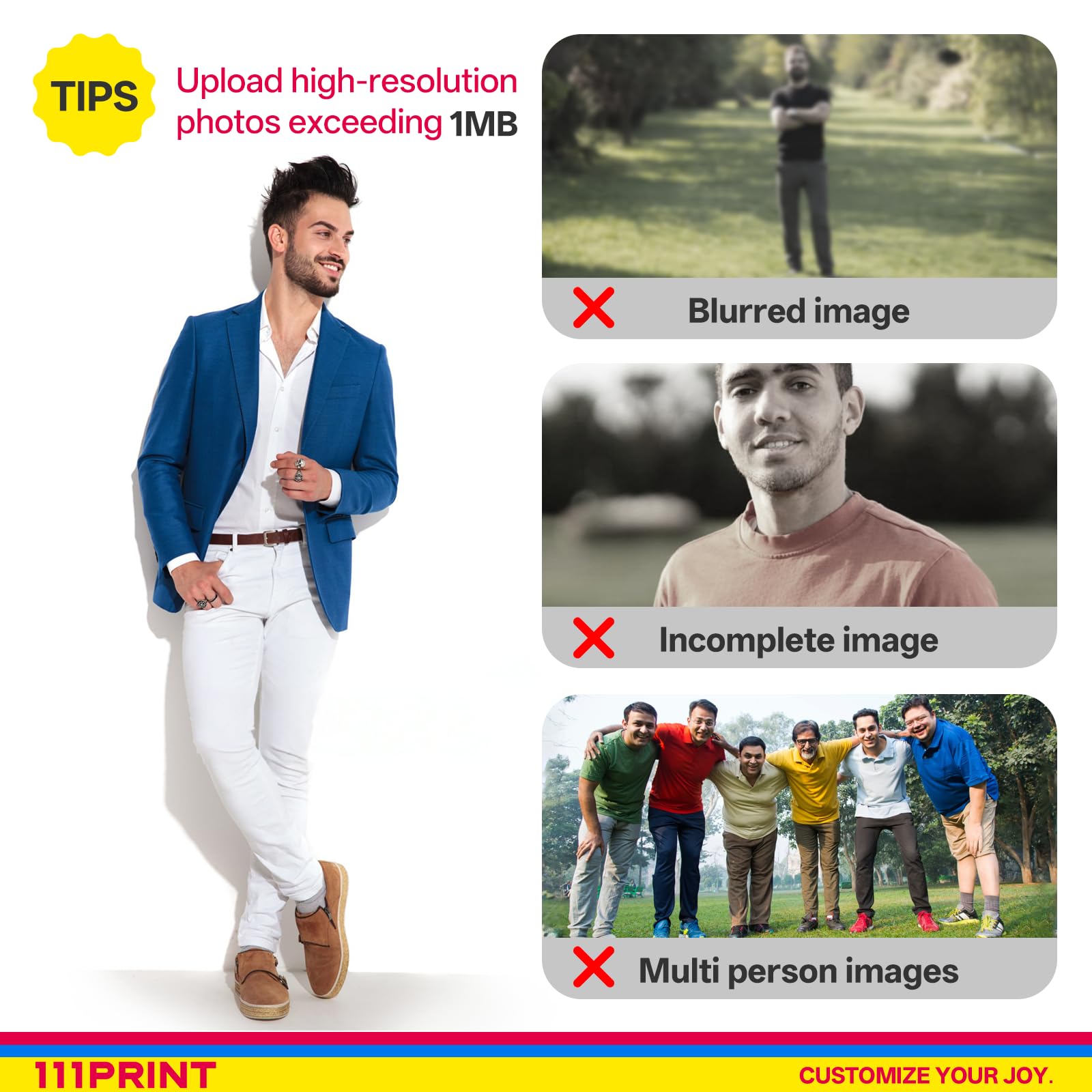 111PRINT Custom Life Size Cardboard Cutout, Personalized Photo Standup, High Resolution Print, Decor for Weddings, Birthdays, Graduations & Events, 1-8 FT to Choose, Upload Your Photo