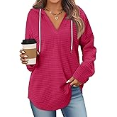 ONLYSHE Womens Hoodie Sweatshirt Lightweight Cozy Waffle Knit Pullover Top with Kangaroo Pockets