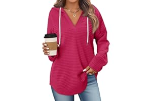 ONLYSHE Womens Hoodie Sweatshirt Lightweight Cozy Waffle Knit Pullover Top with Kangaroo Pockets