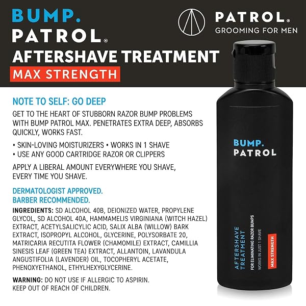 BUMP PATROL MAXIMUM STRENGTH AFTERSHAVE FORMULA – AFTER SHAVE SOLUTION ELIMINATES RAZOR BUMPS AND INGROWN HAIRS – 2 OUNCES 4 PACK
