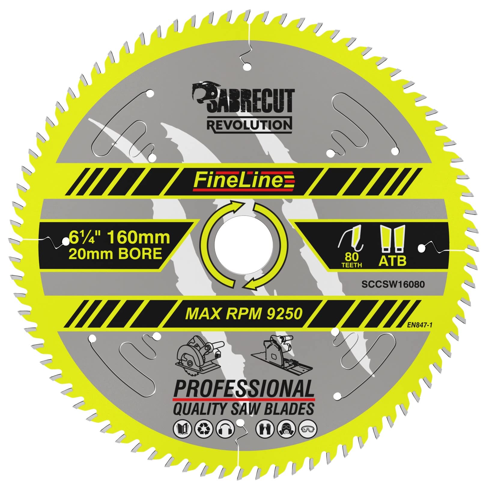 1 x SCCSW16080 SabreCut 160mm 80T x 20mm Bore FineLine Thin Kerf Wood Plywood MDF Chipboard Cross Cutting and Rip Cutting Circular Saw Blade