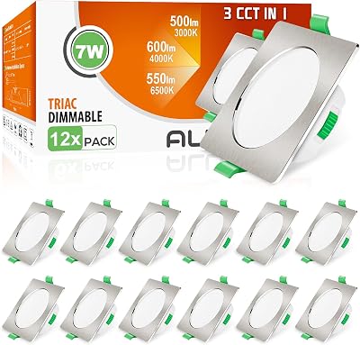 ALUSSO Square LED Downlights 7W 3CCT Dimmable Brushed Nickel 12 Pack