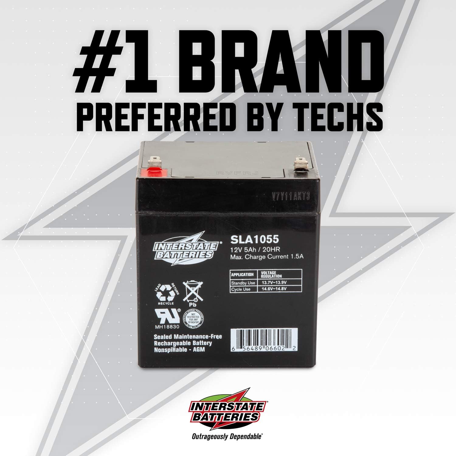 Interstate Batteries 12V 5AH Sealed Lead Acid (SLA) Battery (AGM) - .187 FASTON Spade Terminals (SLA1055): Automotive