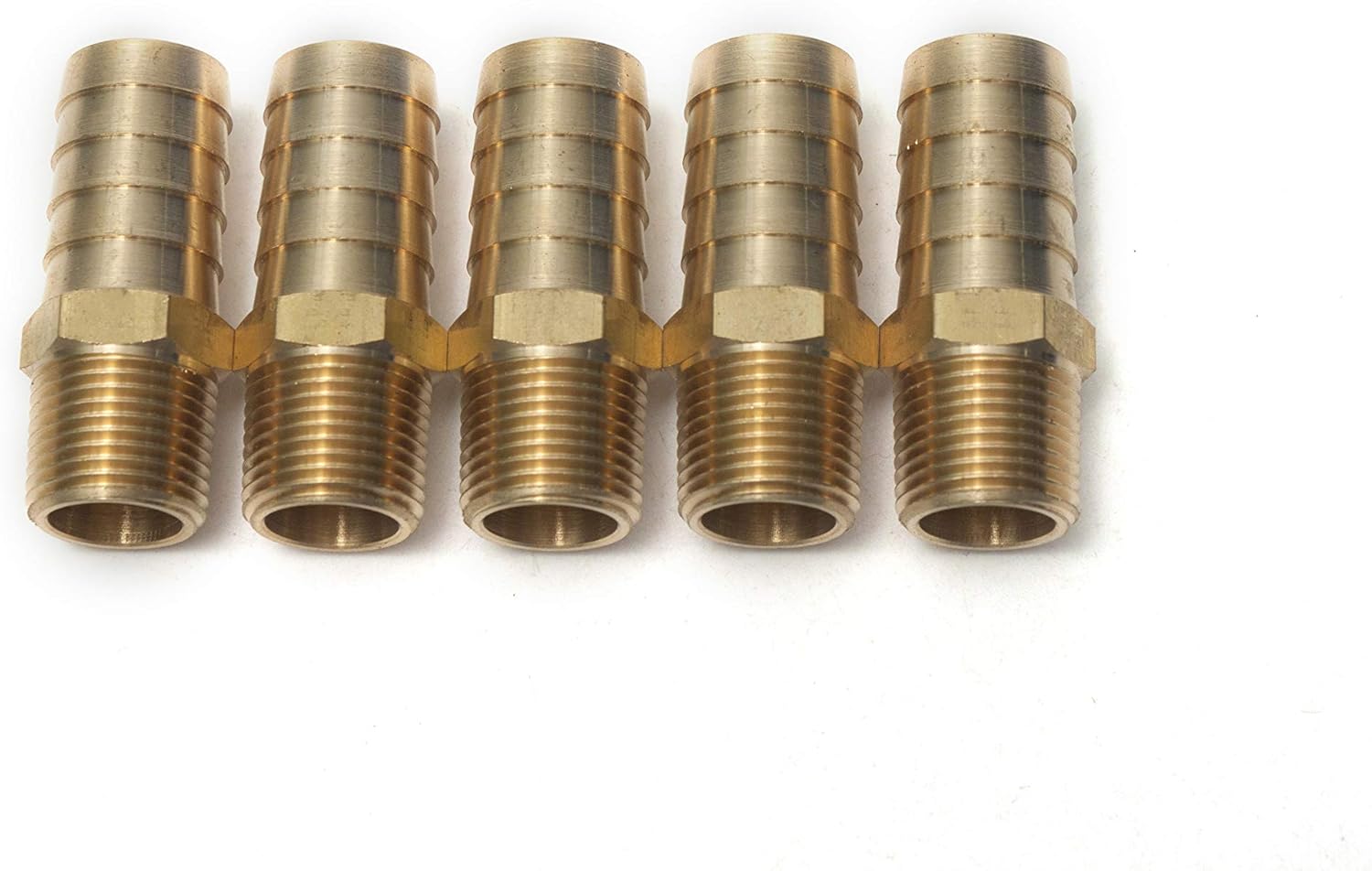 LTWFITTING Brass 3/8-Inch Male BSPT x 16mm Hose Barb Coupler Adapter Fitting for Vehicle Fuel System HVAC System (Pack of 5)