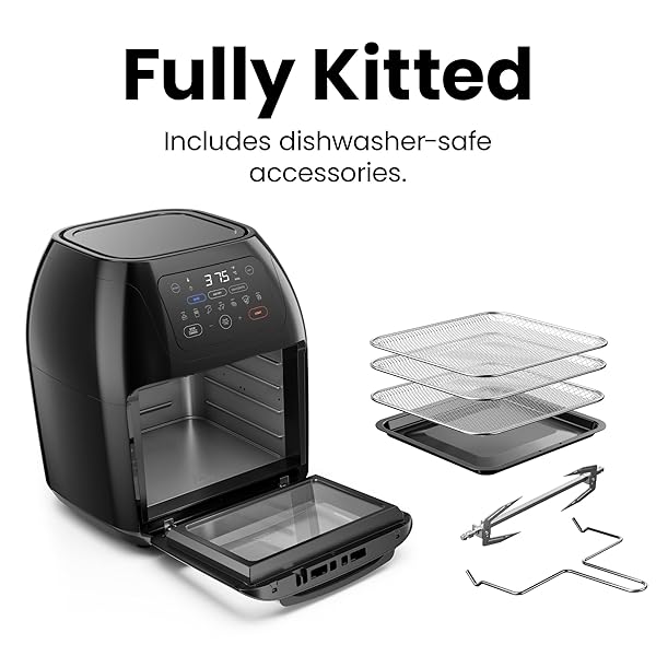 CHEFMAN MULTIFUNCTIONAL DIGITAL AIR FRYER+ ROTISSERIE, DEHYDRATOR, CONVECTION OVEN, 17 TOUCH SCREEN PRESETS FRY, ROAST, DEHYDRATE, BAKE, XL 10L FAMILY SIZE, AUTO SHUTOFF, LARGE EASY-VIEW WINDOW, BLACK