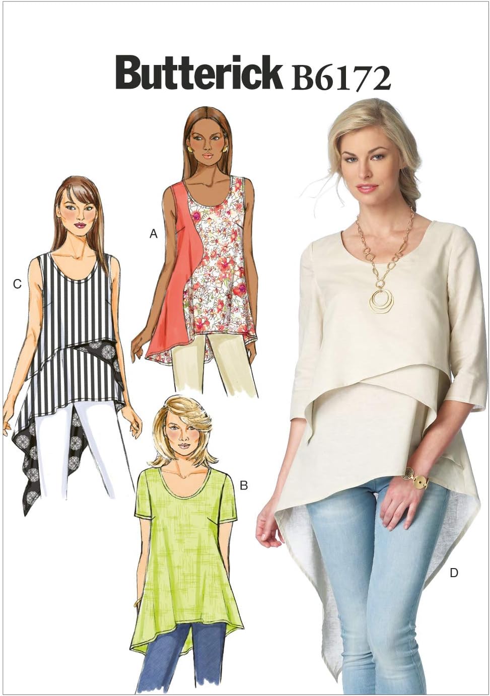 ButterickPatterns 6172, Misses Top and Tunic,Sizes, Linen, Multi-colour, E5 (14-16-18-20-22)