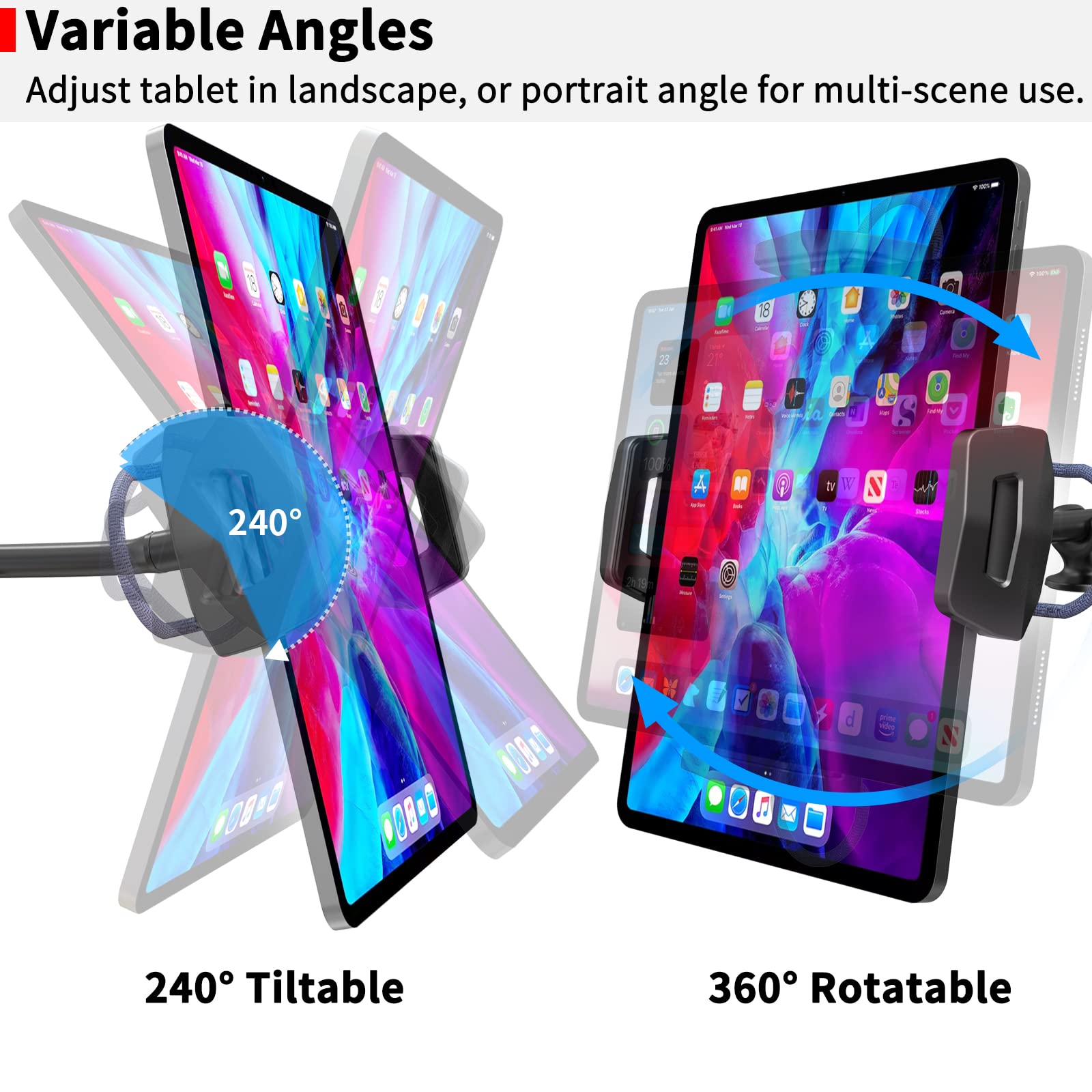 APPS2Car Upgraded Tablet Car Mount for iPad Truck Holder Long Arm Extension Strong Suction Cup Windshield Mount for 7-13 Inch Tablet iPad Pro Air Mini