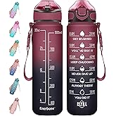 Enerbone 32 oz Drinking Water Bottle with Times to Drink and Straw, Motivational with Carrying Strap, Leakproof BPA & Toxic Free, Ensure You Drink Enough Water for Fitness Gym Outdoor