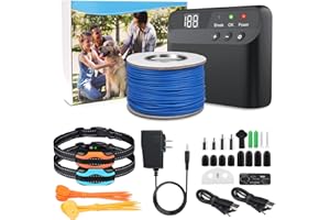 PcEoTllar Electric Fence for Dogs, Electric Dog Fence System, 2 Water Resistant Collar Receiver, with 656Ft Underground/Aboveground Boundary Wire, for Small Medium Large Dogs