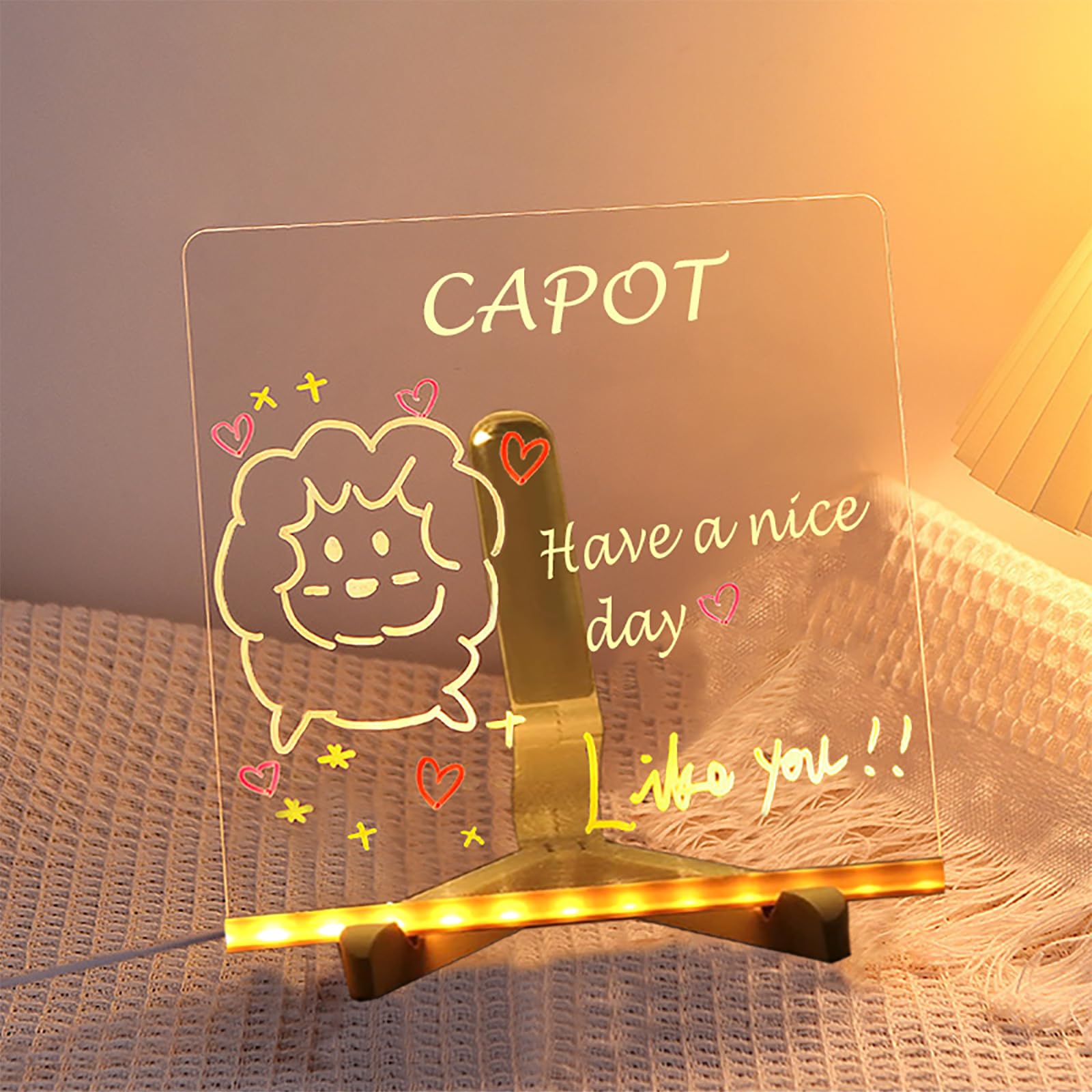 Phylosal Rechargeable LED Drawing Board - 7.9x7.9 Inch Acrylic Dry Erase Note Board With 7 Colors & Light Modes, Kit Includes 12 Markers (Great Kids Gift)