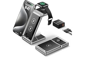 Wireless Charging Station,Hohosb 3 in 1 Foldable Zinc Alloy Wireless Charger Stand for iPhone 15/14/13/12/11 Pro Max/X/Xs Max/8/8 Plus,Apple Watch S2-8/Ultra,AirPods-Black