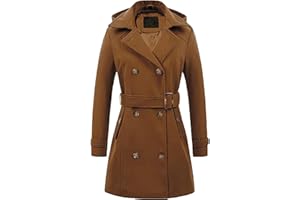 Women's Winter Overcoat Notched Lapel Collar Double Breasted Trench Coat Mid Long Wool Blend Pea Coat Jackets