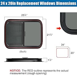 OUTPRIZE Horizontal RV Window, 24" W x 20" H Tinted