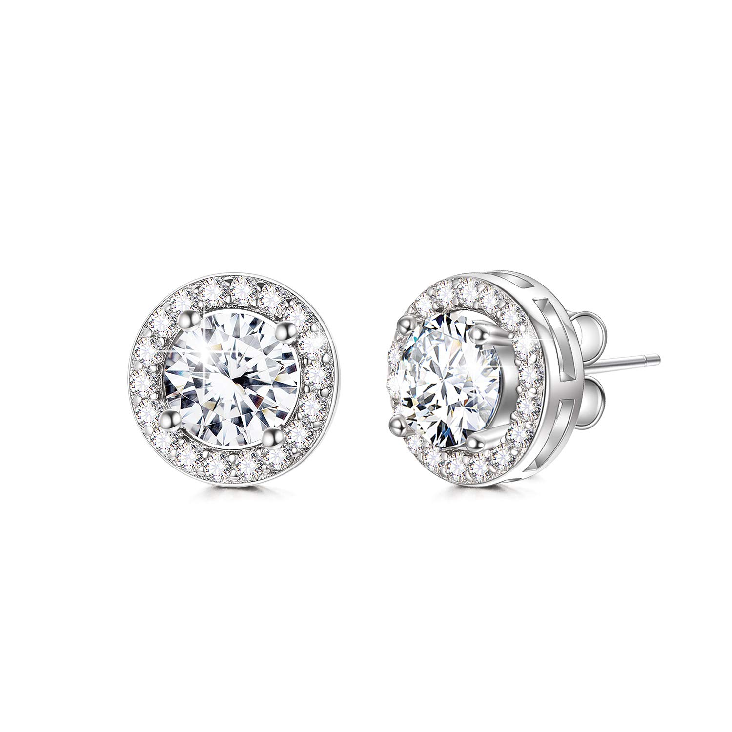 Hypoallergenic Sterling Silver Simulated Diamond Stud Earrings with Birthstone Crystals,10 mm Cubic Zirconia Birthstone Stud Earrings for Women Girls (04-April-Cubic Zirconia)