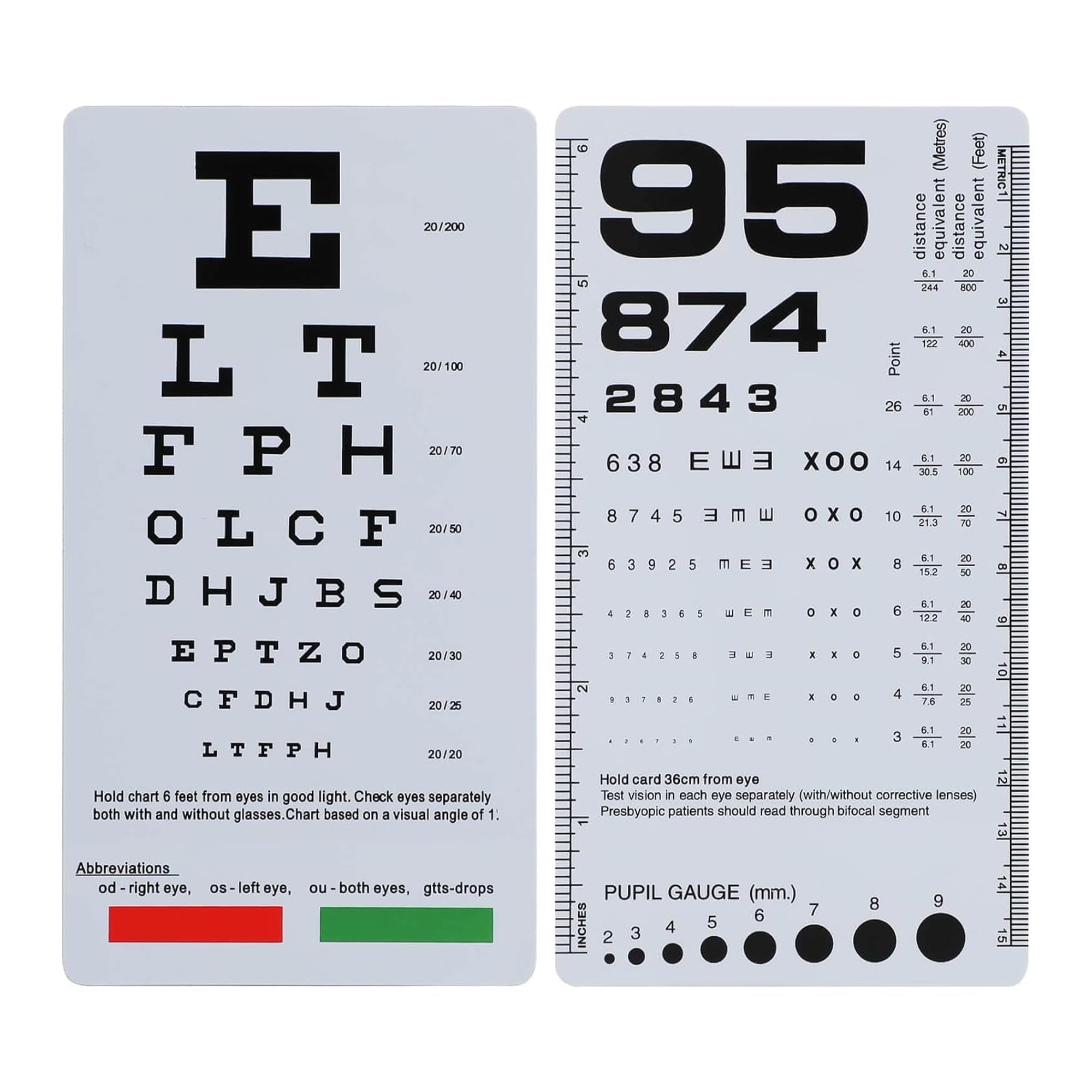 YNR Pocket Eye Chart - 2 in 1 Snellen Eye Chart, High Quality Plastic Card & Handheld Double Sided Plastic Eye Chart for Eye Exams, Perfect for an Eye Vision Test | (Pack of 1)