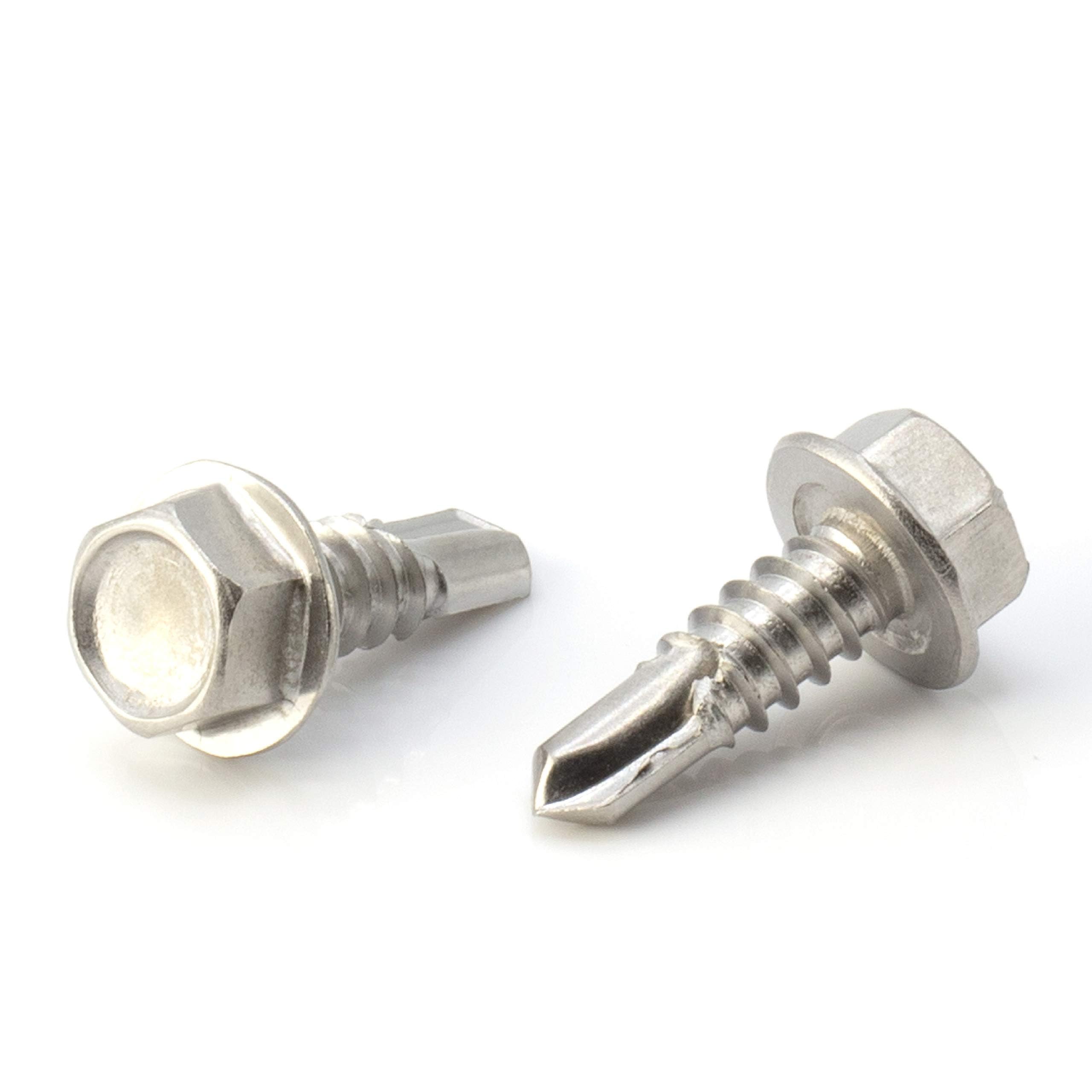#14 Size, 3/4" Length (19mm) - Self Tapping Screw - Self Drilling Screw - 410 Stainless Steel Screws = Exceptional Wear and Very Corrosion Resistant - Hex Washer Head - 100pcs