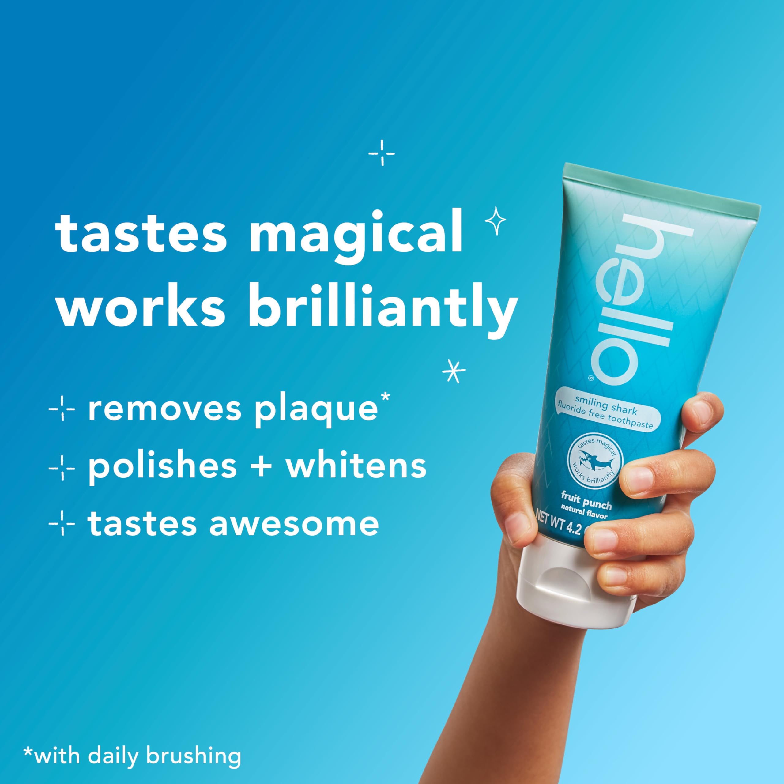 hello Smiling Shark Fluoride Free Kids Toothpaste, Natural Fruit Punch, 4.2 Oz Tube (Pack of 3)