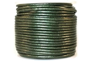 Cords Craft Round Leather Cord 1.5mm, Genuine Leather for Jewelry Making, DIY Craft Work, Necklace & Hobby Projects (Metallic Forest Green, 21.87 Yards)