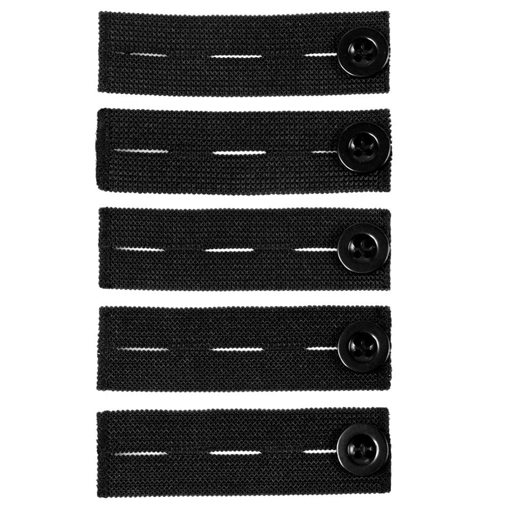 Comfy Clothiers Elastic Trouser Waist Button Extender 5-Pack - Adjustable Button Extenders for Trousers Black