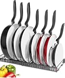 7+ Pans - BetterThingsHome Expandable Pan Organizer Rack: Can Be Extended to 22.25", Total 7 Adjustable Compartments, Pantry Cupboard Bakeware Lid Plate Holder