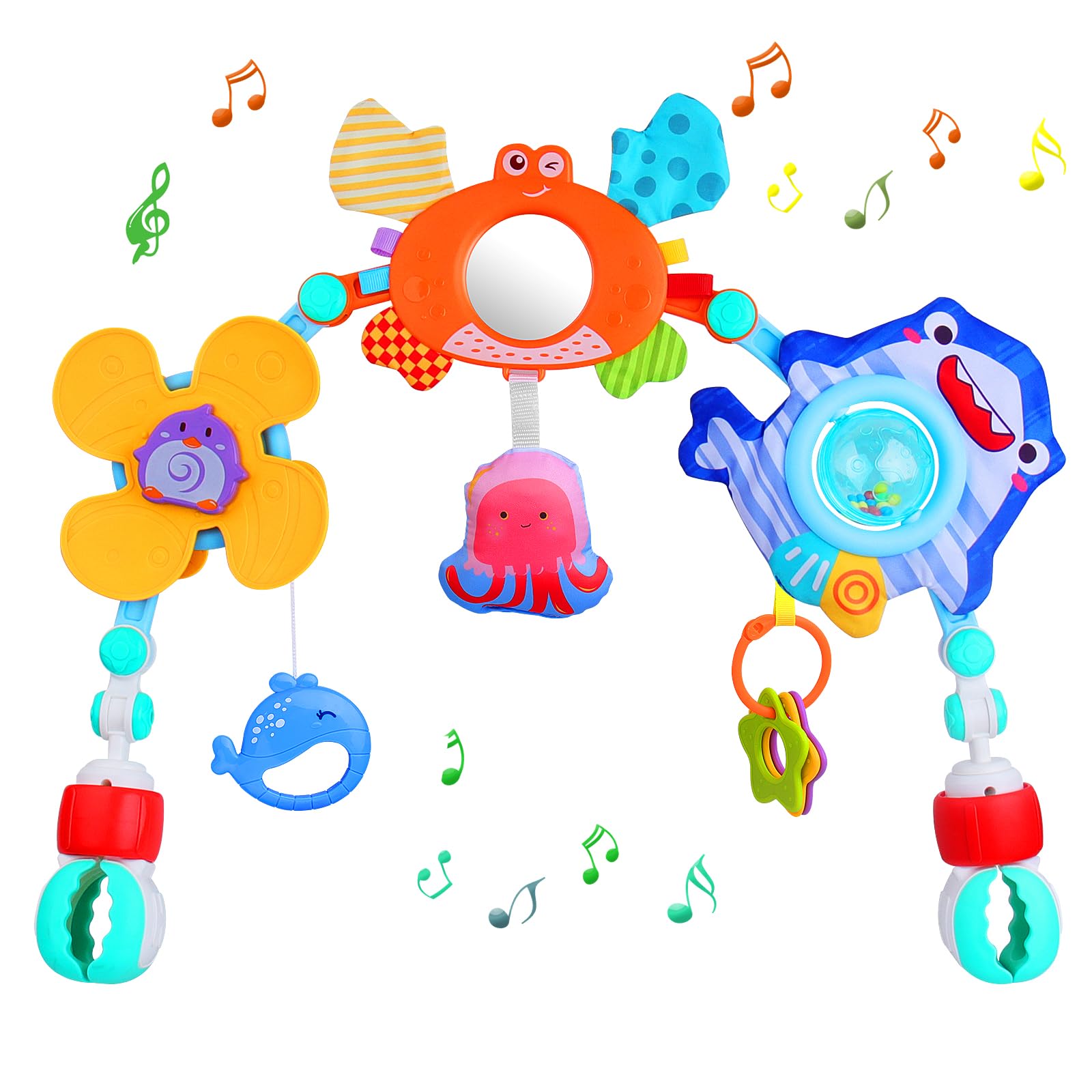 MUSIC MOBILE Baby Arch Pram Toys Clip on Cot Activity Bar for Babies Baby Sensory Toys Ocean Theme Baby Mobile for Pram Crib Baby Toys Stroller for Newborn Toddler Boys Girls 0 3 6 9 12 Months
