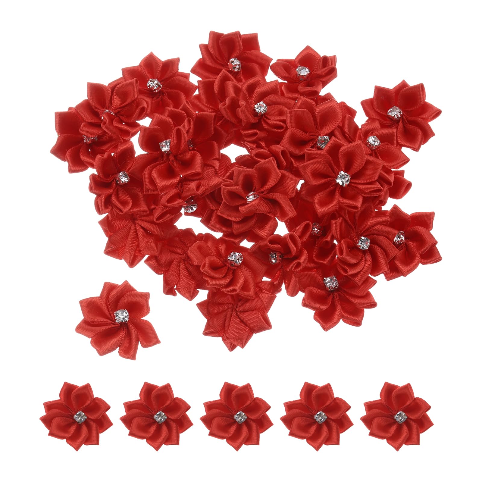 PATIKIL 1.2 Inch Small Ribbon Flowers, 150 Pcs Satin Ribbon Flowers Mini Fabric Flowers for Crafts DIY Wedding Ornament Appliques, Burgundy