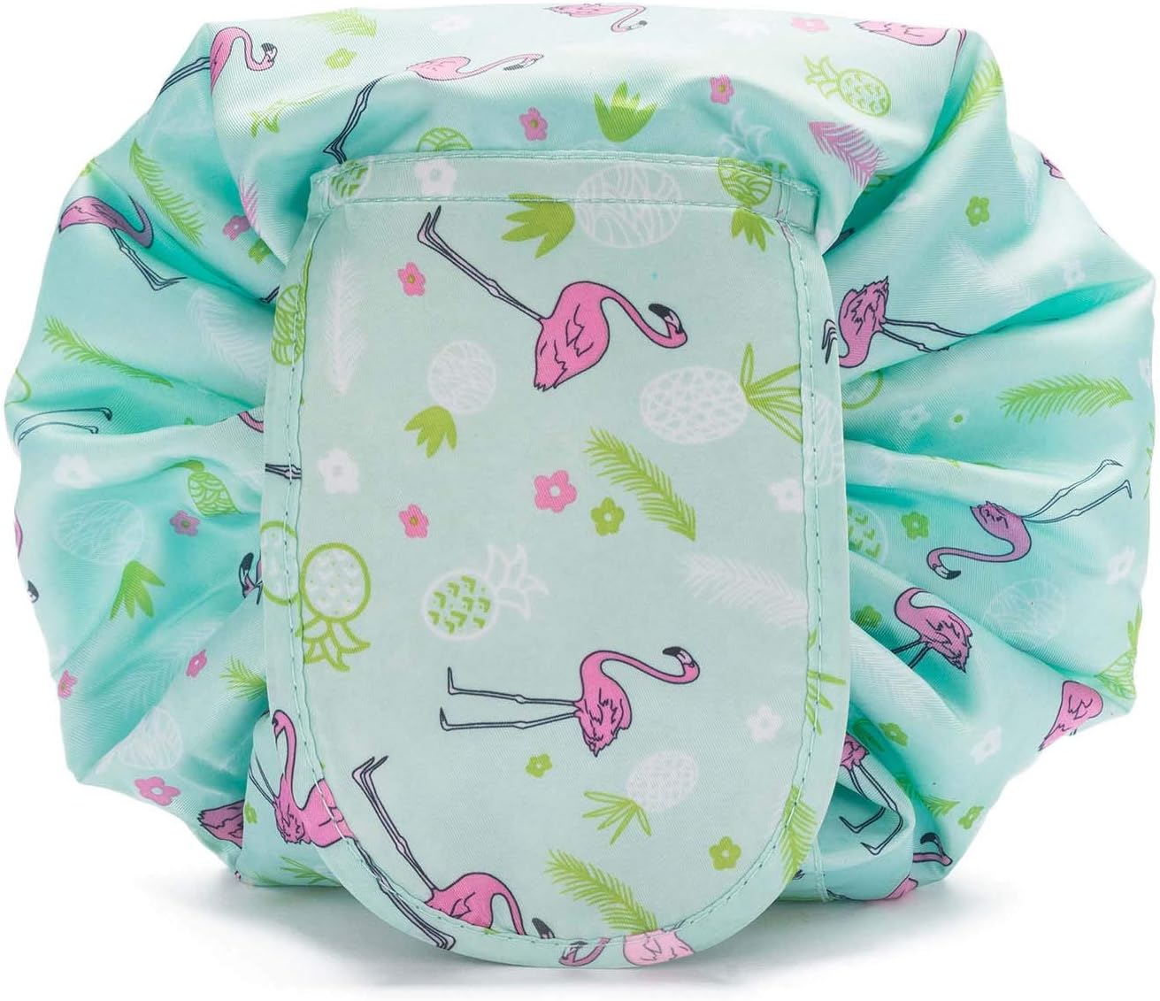 Cosmetic Bag, Cosmetic Bag Quick Make-Up Bag Make-up Bag Toiletry Bag with Drawstring (Turquoise Flamingos) - Image 3