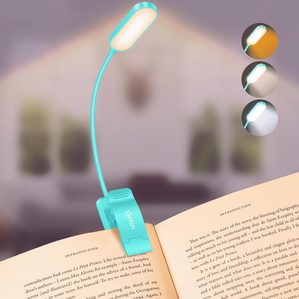 Gritin 16 LED Reading Light Clip On Book Lamp 3 Color Temperature Dimmable