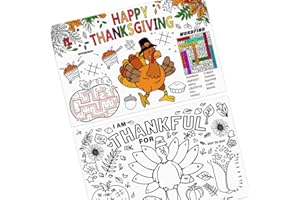 AKEROCK Thanksgiving Coloring Placemats, Disposable Turkey Paper Placemats Crafts for Kids Coloring Activity - 12 Counts, 2 Designs