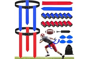 Haootadiy Flag Football Belts Set, 14 Player Adjustable Flags with 42 Flags.Training Cones, Football for Kids Youth Adults.