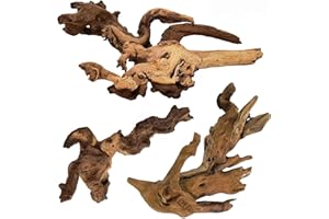 Tfwadmx Natural Driftwood Aquarium Decor Wood Branches, 3 Pieces 7-9.5" Fish Tank Driftwood Decoration, Terrarium Mopani Wood for Aquarium Freshwater Reptile Tank