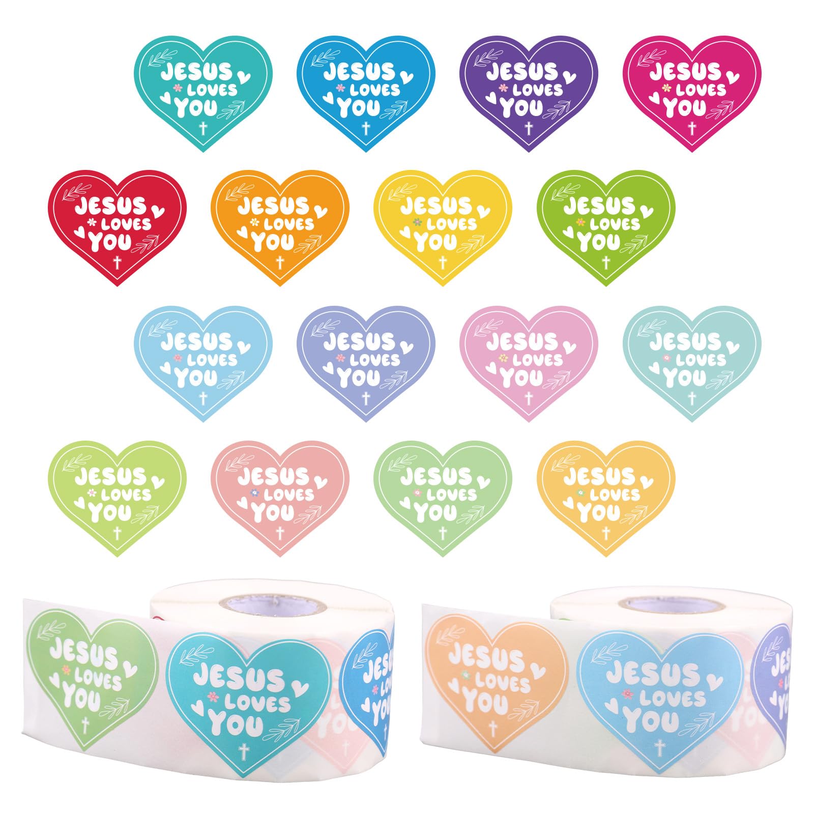 Photo 1 of 1000pcs Jesus Loves You Stickers, 16 Colors Christian Religious Sticker Rolls Jesus Loves You Religious Themed Decal for Kids Paper Envelope Card Gifts (Heart Style)