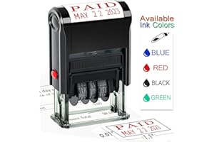 Toplusesse Paid Stamp with Date Self-Inking Paid Date Stamp Office Rubber Phrase & Date Stamp for Business 12-Year Band Red I