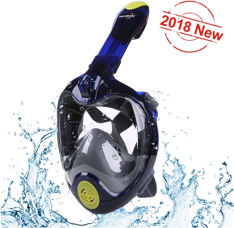 2018 Newest Version Snorkel Mask Full Face 180°Panoramic View Anti-fog Anti-leak Diving Masks Set with Detachable Sports Camera Mount, Adjustable Head Straps for Adults Kids Snorkeling Swimming -L/XL
