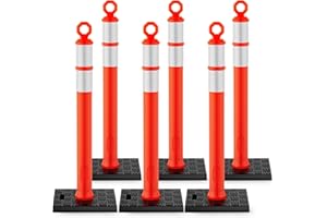 [6 Pack] HiGiant 42'' Traffic Delineator Posts with Reflective Strips, Orange Delineator Post Cones for Parking Lots, Construction Zones, Road Closures
