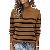 ATHMILE Fall Mock Neck Striped Sweaters for Women 2026 Winter Turtleneck Long Sleeve Knit Sweater Fashion Pullover Tops