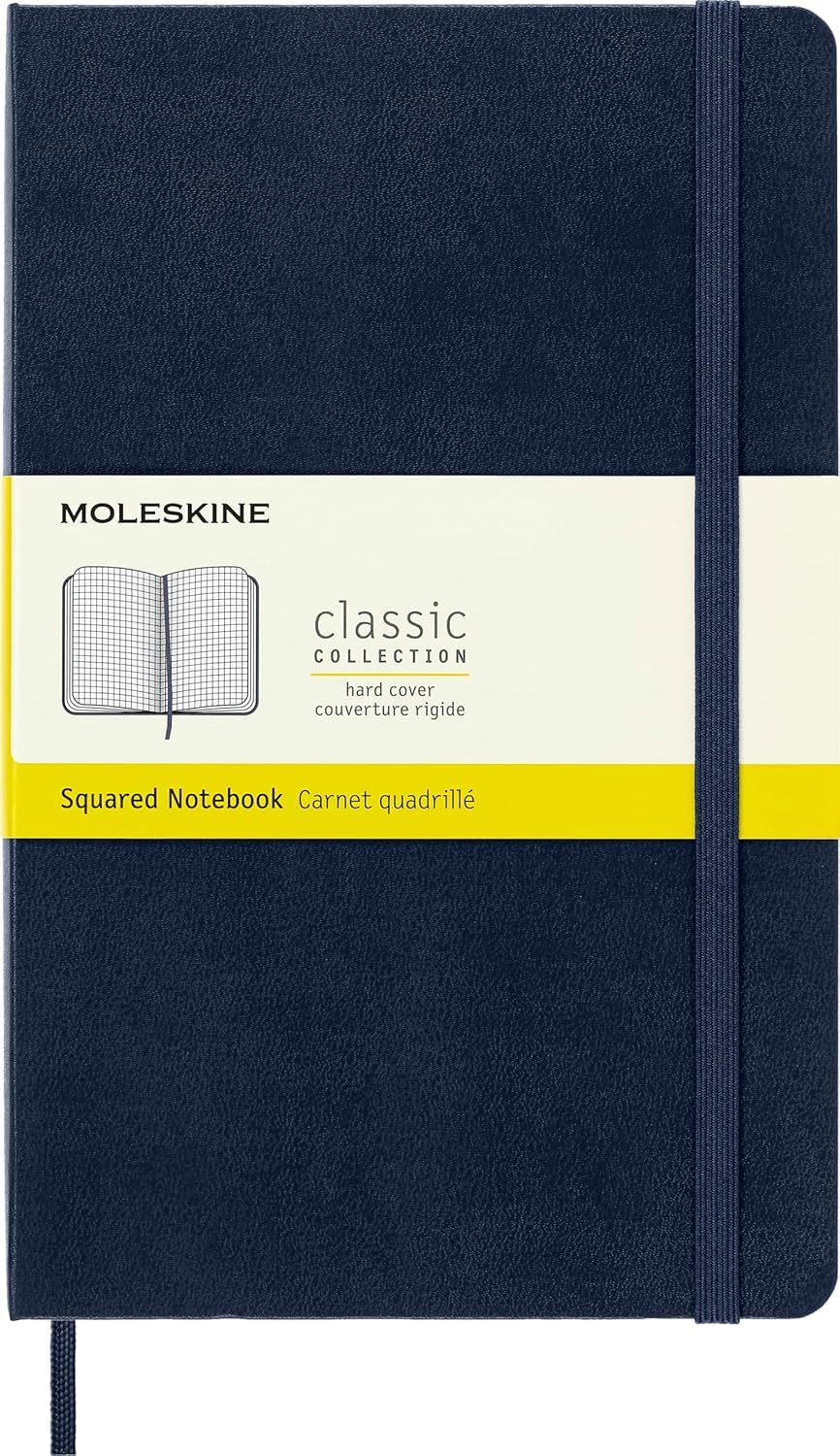 Moleskine Classic Notebook, Notebook With Squared Pages, Hard Cover and Elastic Closure, Sapphire Blue, Large, 13 x 21 cm, 240 Pages