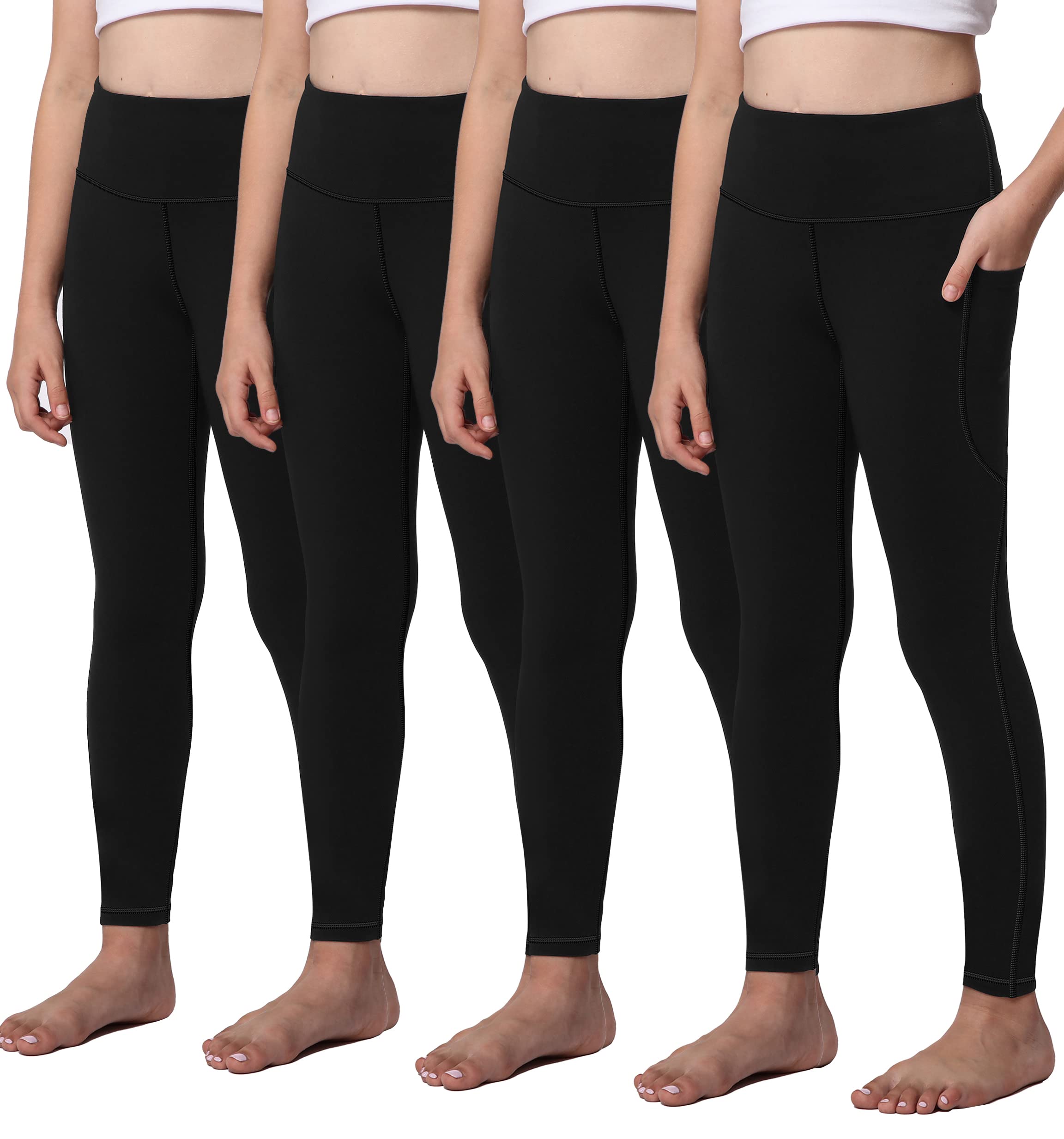 AENLLEY Yoga Active Leggings for Girls with 2 Pockets - Kids Workout Yoga Pants for Athletic (Pack of 4) Image