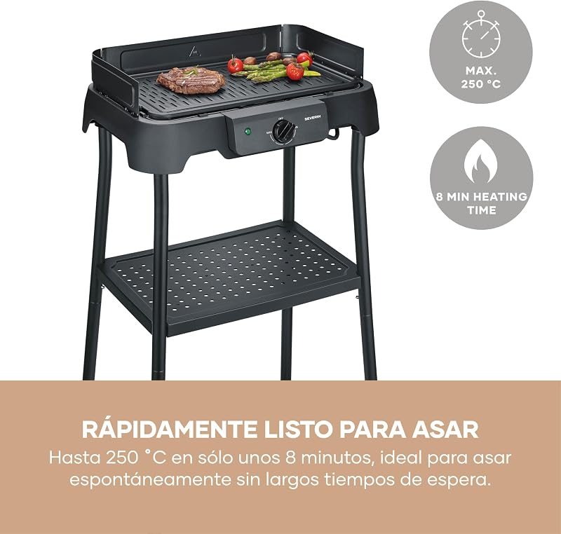 Grelha elétrica de mesa com placa e suporte de alumínio, preta pg 8596