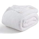 Berkshire Blanket Classic Extra-Fluffy™ Plush Blanket Queen Size, Soft Fuzzy Fluffy Long Hair Blanket for Couch Sofa Bed, True White, 90x90 Inches