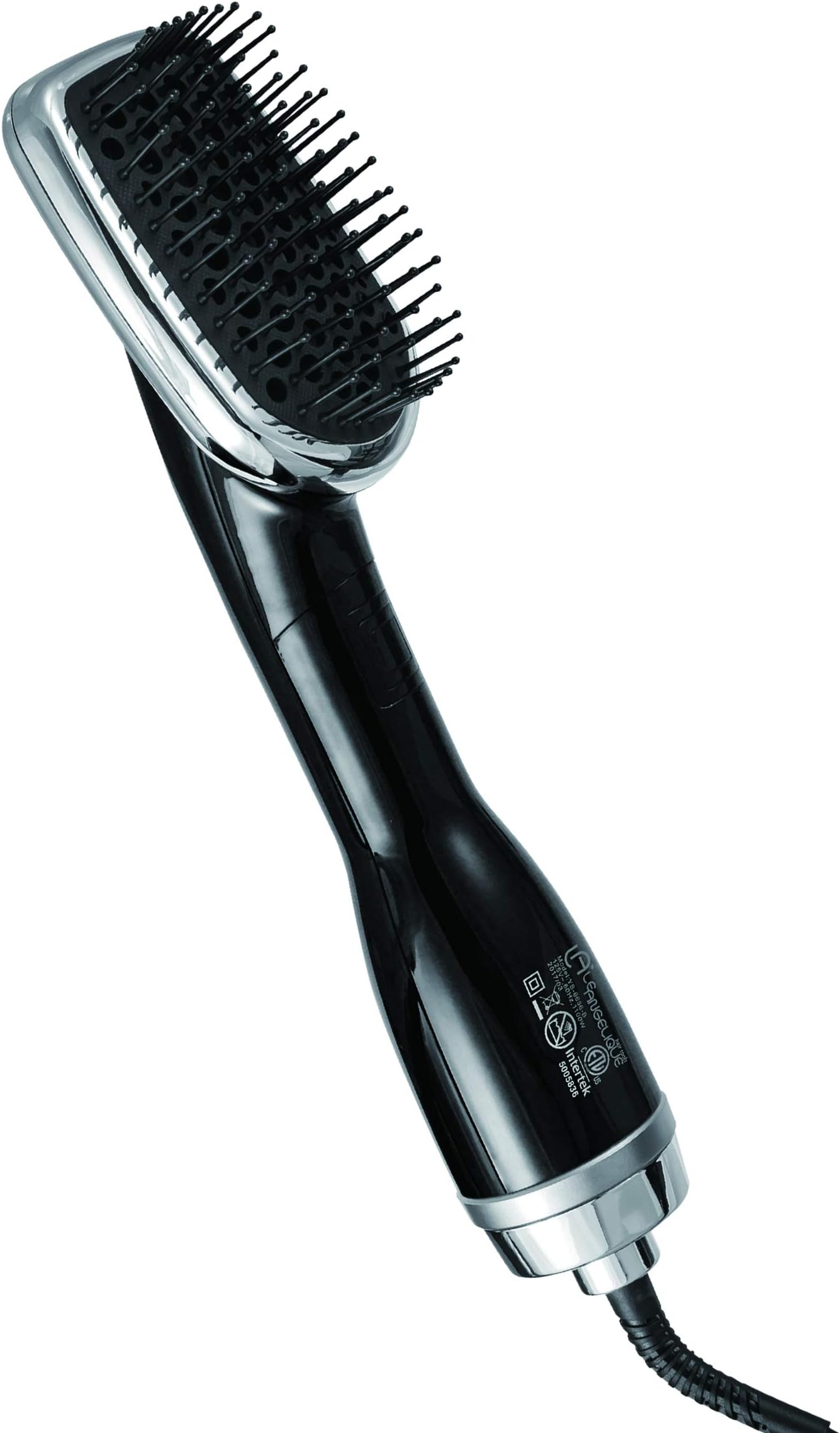 Le Angelique Brush N Blo - One Step Hair Straightening Blow Dryer Brush for Easy & Quick Curly Hair Styling | 1000W Hot/Cold Air Straightener | No-Frizz Tourmaline Tech Detangles & Boost Shine (Black)