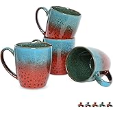 Bosmarlin Ceramic Coffee Mug Set of 4, 17 Oz, Coffee Cups with Big Handle, Microwave Safe, Unique Reactive Glaze (Blue&Red)