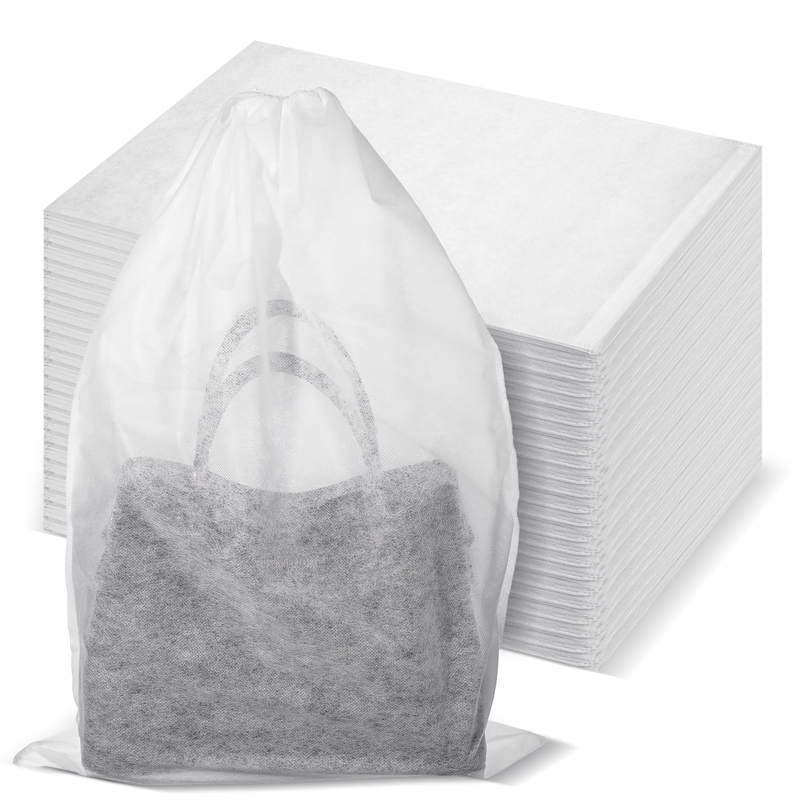 Photo 1 of 100 Pcs White Dust Bags for Shoes, Handbags, and Travel Storage, Non-Woven Fabric Shoe Bags, Portable Storage Organizer for Closet, Boots, and Accessories, 15.7" x 23.6"